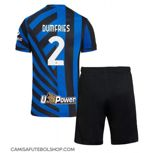 Camisa de time de futebol Inter Milan Denzel Dumfries #2 Replicas 1º Equipamento Infantil 2024-25 Manga Curta (+ Calças curtas)